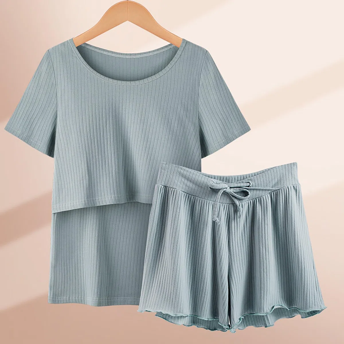 Damen Stillpyjama Kurz Stillen Schlafanzug Zweiteiliger Umstandspyjama Kurzarm Stilltop + Hose Elastischem Pyjama-Set Stillfunktion Schwangerschaft Nachtwäsche Umstandsmode für Schwangerschaft