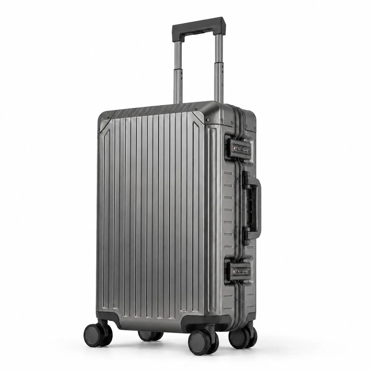 Travelhouse Koffer 100% Aluminium Reisekoffer Bordkoffer Hartschalen-Koffer Handgepäck 55cm· Teleskopgriff · 4 Silent Move Doppelrollen 2X TSA Schlösser · Grau