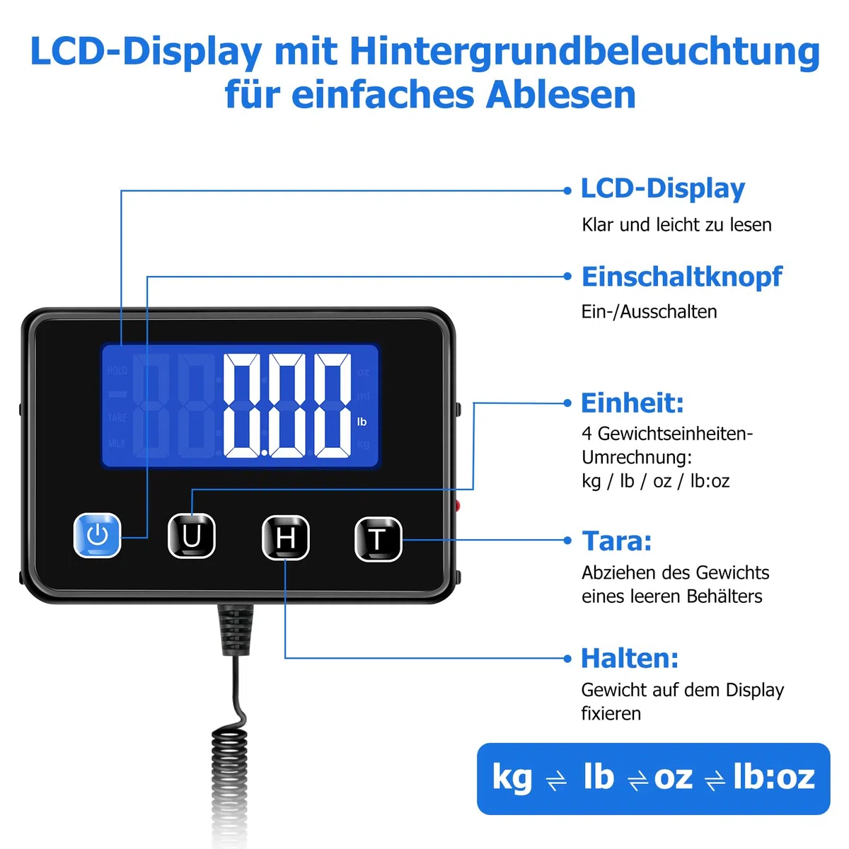 KUAIVO Paketwaage, 200kg/10g Hochpräzise Plattformwaage mit LCD/Hold/Tara Funktion, Postwaage aus Edelstahl für Pakete, Gepäck, Lagerhaus, Unternehmen und für den Hausgebrauch, Aufladbar