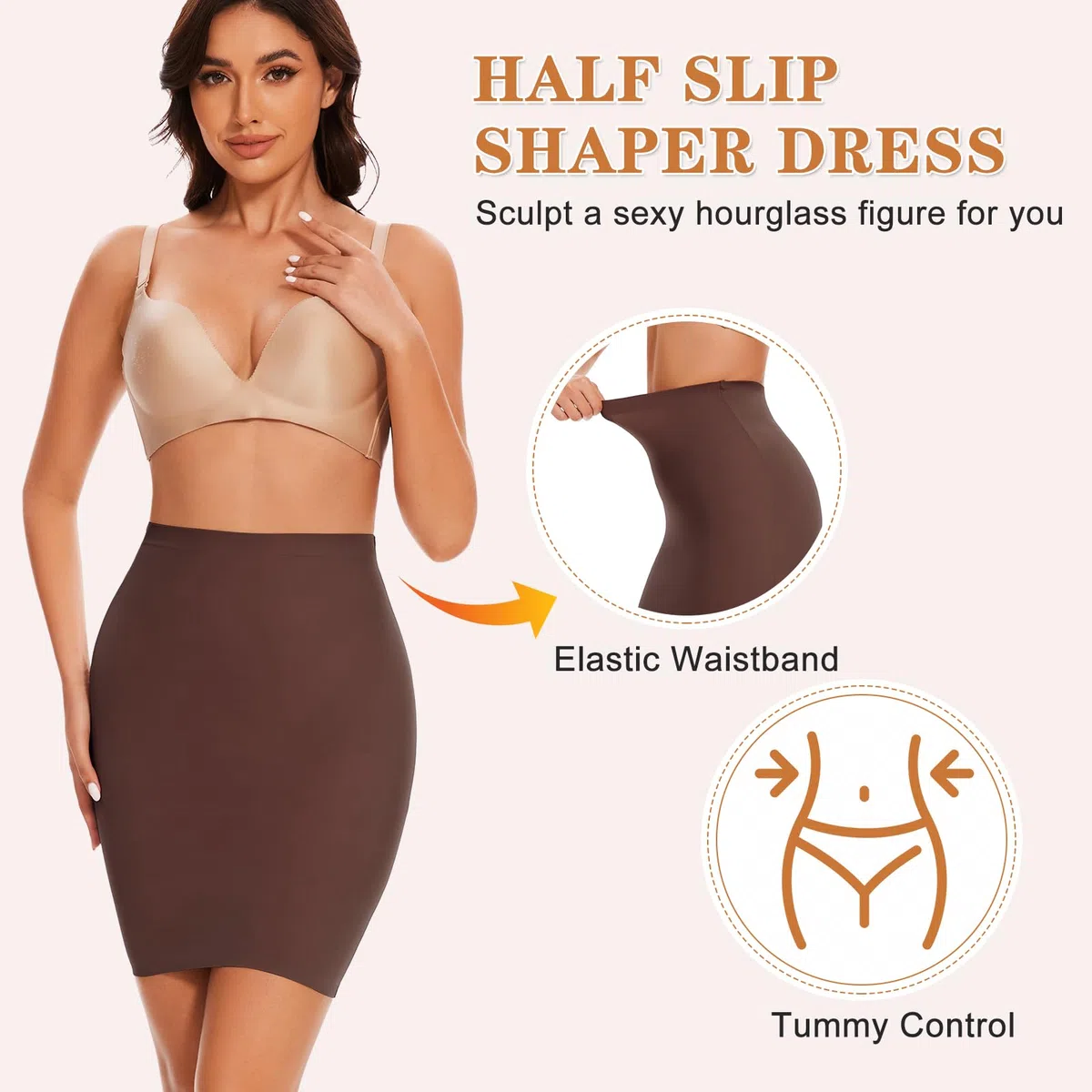 Hohe Taille, halbe Slips, Shapewear für Damen, Unterkleid, Slip-Rock, Bauchkontrolle, Körperformer, Rock