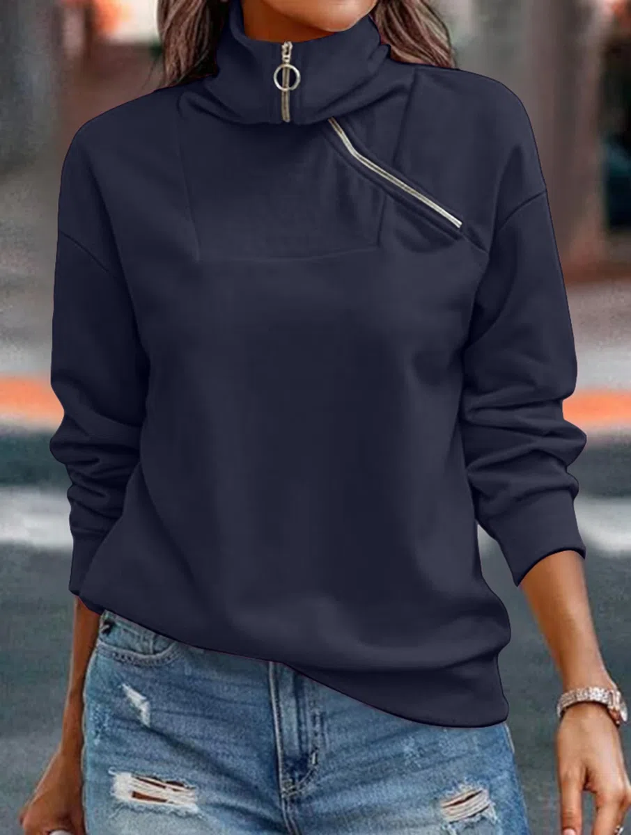 Cuptacc Pullover Damen Sweatshirt Herbst Quarter Zip Langarm Stehkragen Pullover Loose Einfarbig Casual Oberteile Damen