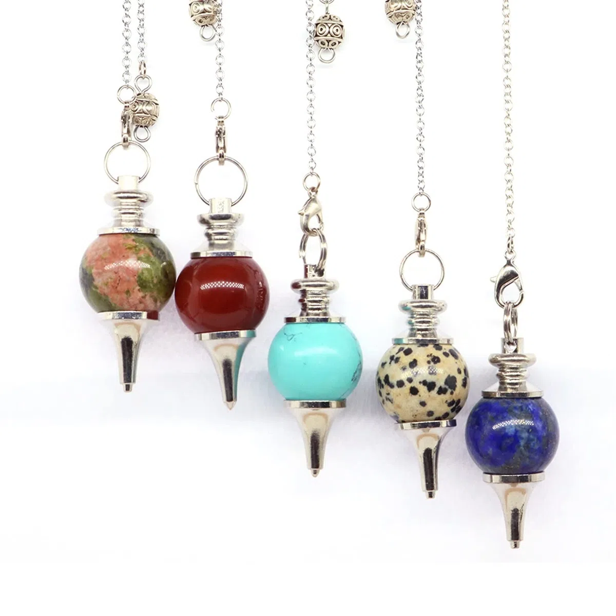 1–20 Stück natürliches Rosenquarz-Labradorit-Pendel for Wünschelrute, Weissagung, runde Perlen, Stein, Kristallkegel, Anhänger, Pendulos, Schmuck, Geschenk Voller Textur ( Color : Mix Random Stones ,