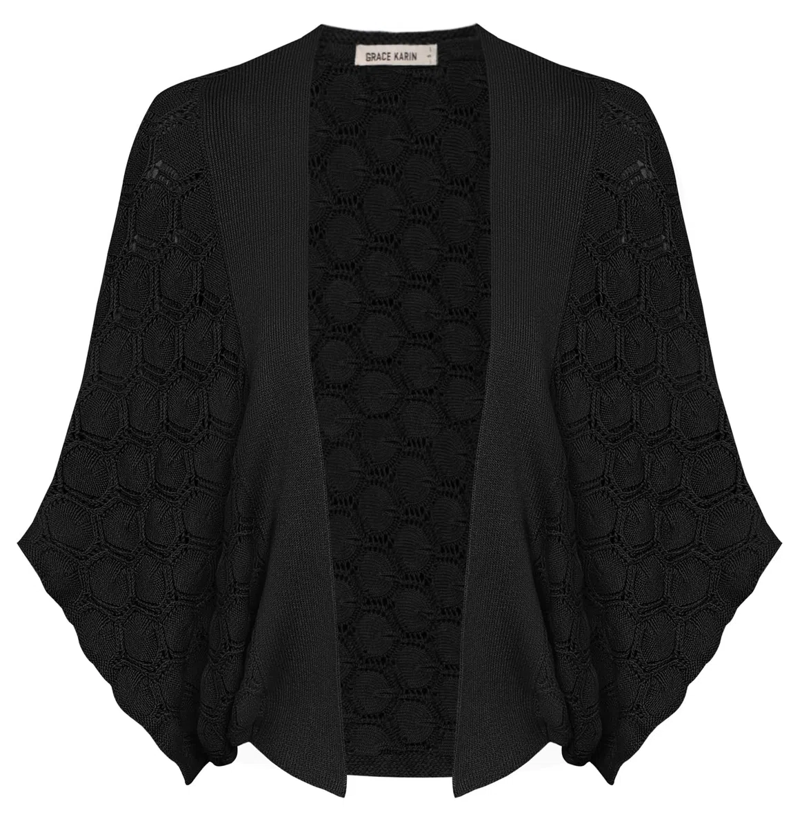 GRACE KARIN Damen Causal Cardigan Kurzarm Fledermaus Offene Front Strand Festlich Bolero Strickjacke