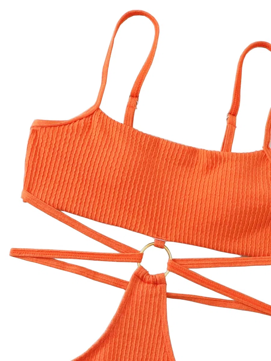 FlatterMe Ring Linked Cut-Out One Piece Badeanzug U-Ausschnitt Schnürung Rücken Monokini Badeanzug