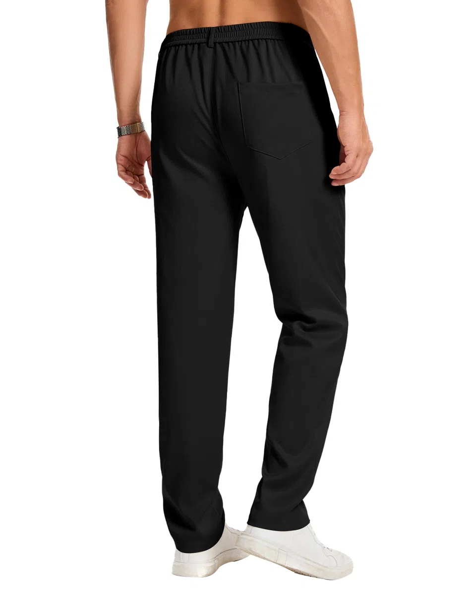 LVCBL Herren Chinohose Stretch Sommer Regular Fit Freizeithose Einfarbig Passform Mit Bundgummi