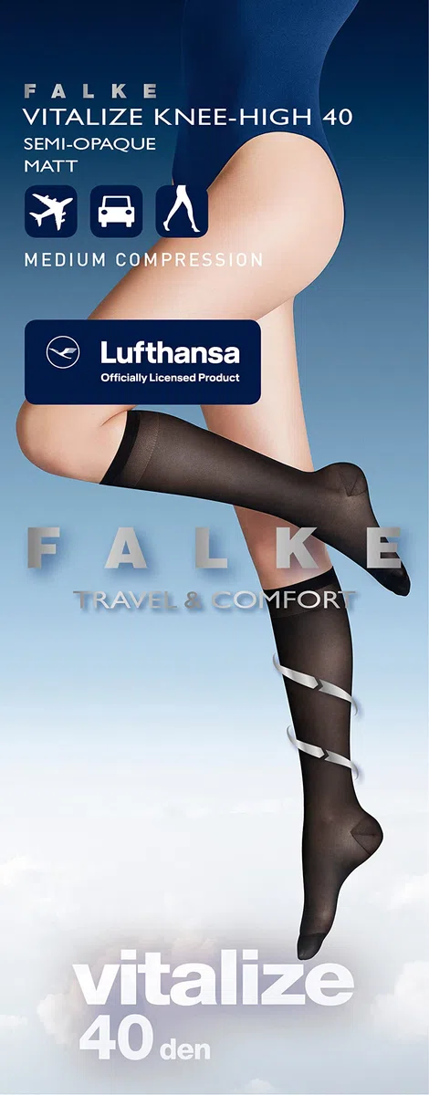 FALKE Lufthansa Travel & Comfort Damen Vitalize 40 DEN Kniestrümpfe feines weiches Material halb blickdicht Kompression druckfreier Komfortbund für Reisen sowie langes Sitzen 1 Paar