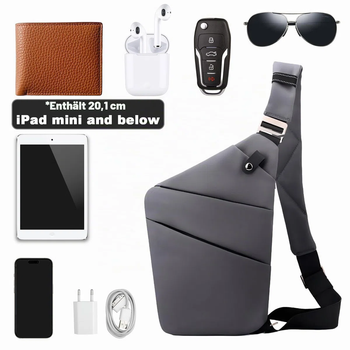 BIRDDIE Schultertasche Herren Sport Umhängetasche Outdoor Diebstahlsichere Tasche Crossbody Verstellbare Umhängetasche für Reisen Wandern und Fahrrad