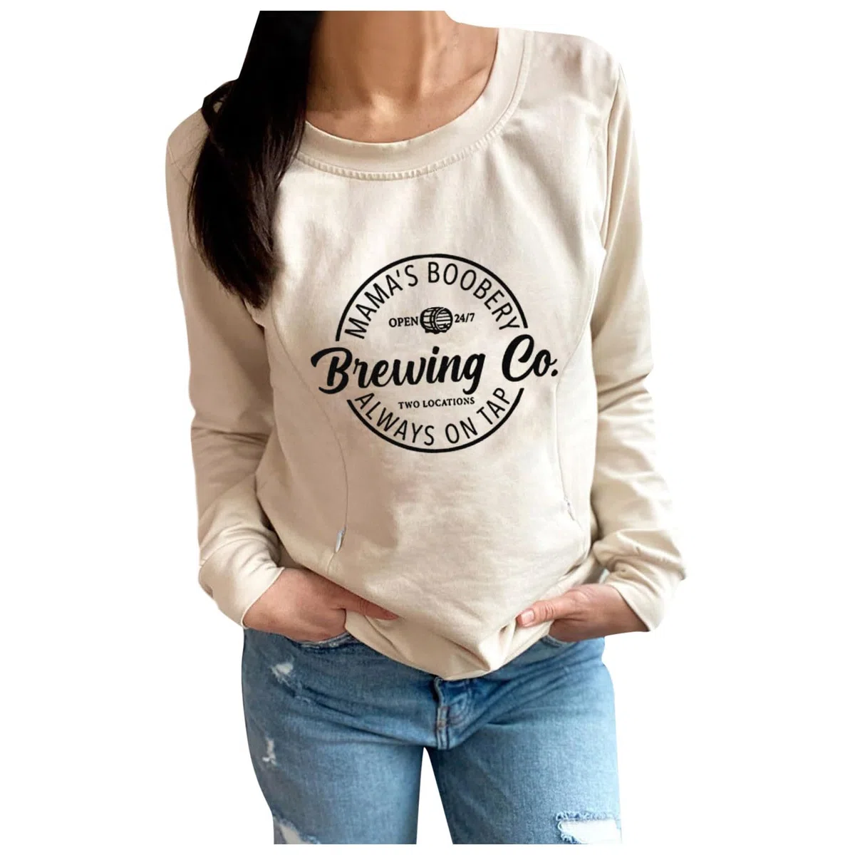 Mama's Boobery Sweater für Damen, lässig, Umstands-/Still-Sweatshirt, bequem, mit Reißverschluss, Stillpullover Pulli Herren