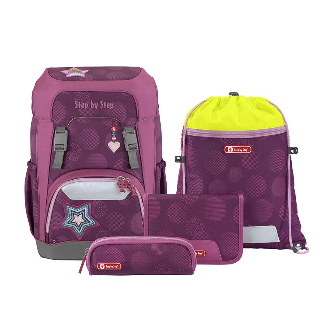 Step by Step Giant Schulranzen-Set, 5-teilig, ergonomischer Tornister mit Reflektoren, höhenverstellbar mit Hüft- und Brustgurt, ab der 1. Klasse, 23 Liter