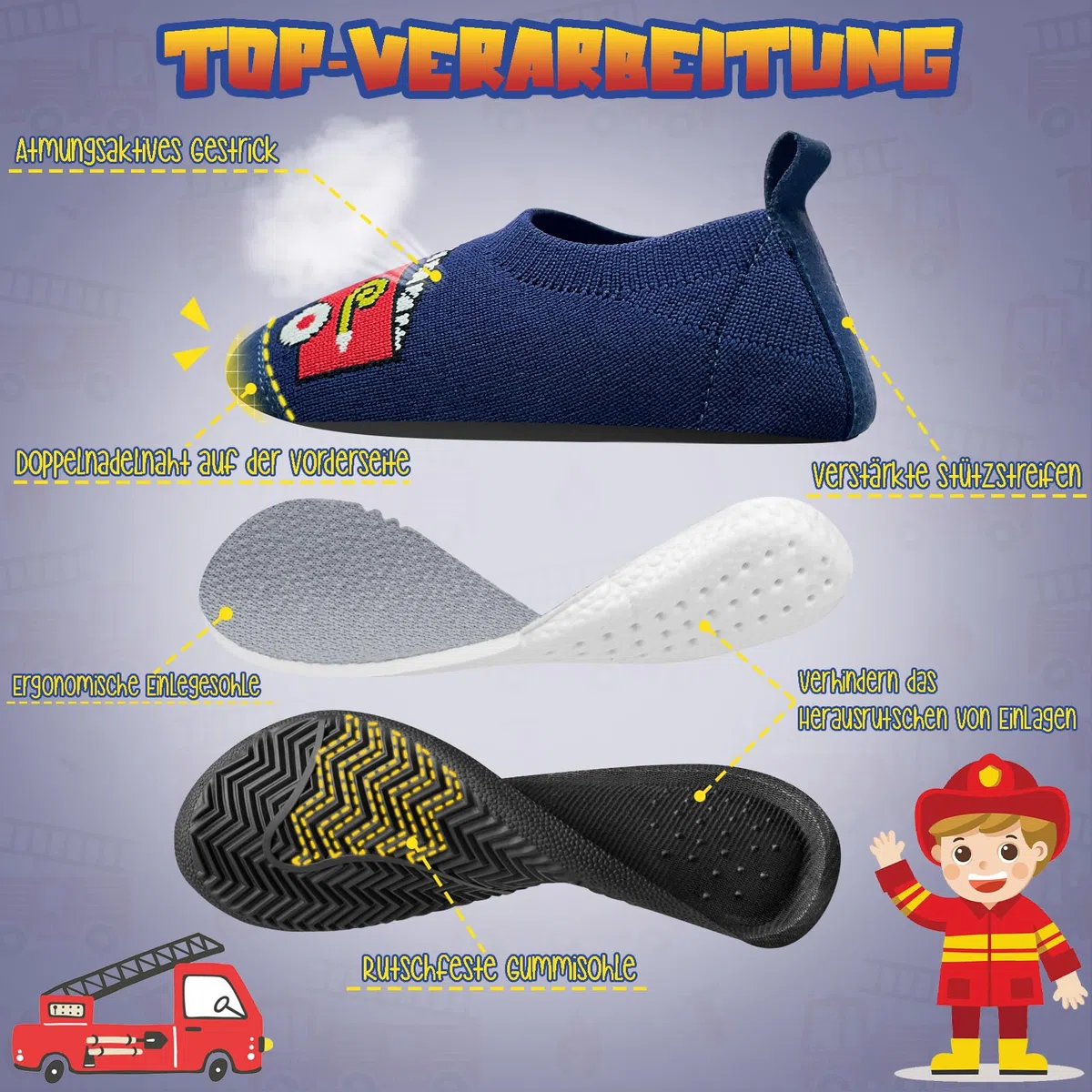 Hausschuhe Kinder Junge Komfortabel Dicken Einlegesohlen Turnschläppchen Jungen Rutschfest Pantoffeln Atmungsaktive Barfußschuhe Hüttenschuhe mit Abriebfeste Front für Kindertagesstätte Kindergarten