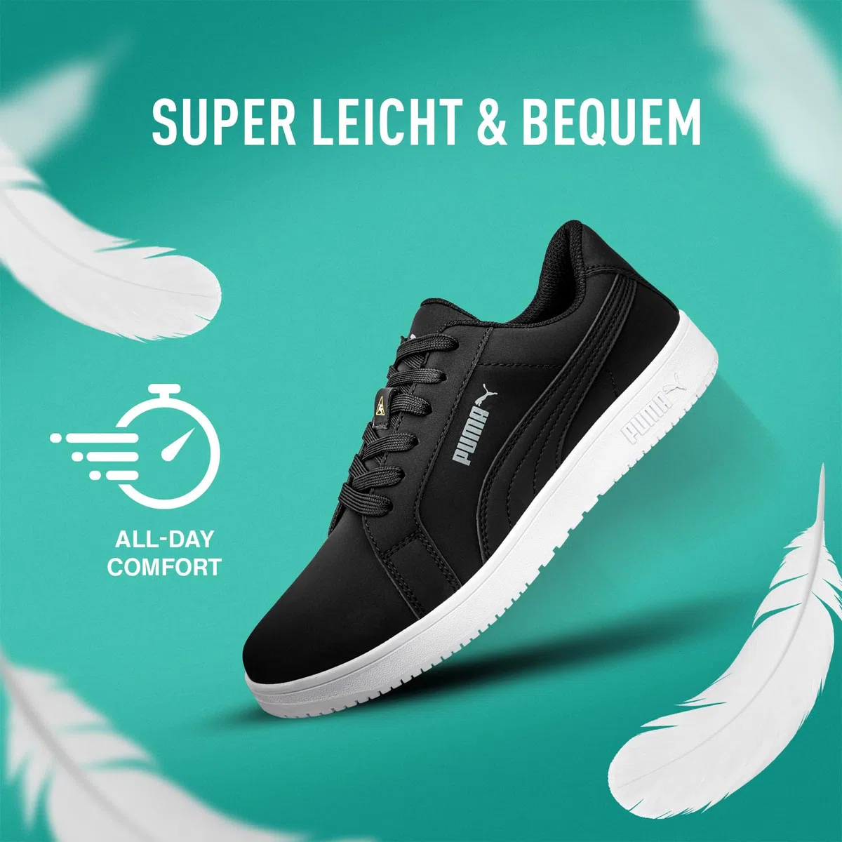 PUMA Safety STELLAR Rutschhemmende Berufsschuhe – rutschfeste O2 Arbeitsschuhe, metallfrei, wasserabweisend – ideal als Kochschuhe & Arbeits- Sneaker - Schwarz