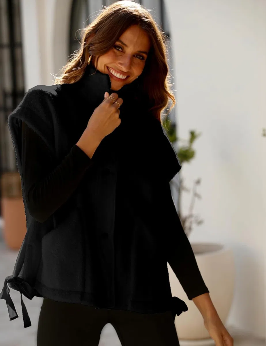 Omoone Damen Sherpa-Weste übergroße Fleece-gefütterte Weste mit Taschen, lässiger Button-Down-Bodywarmer