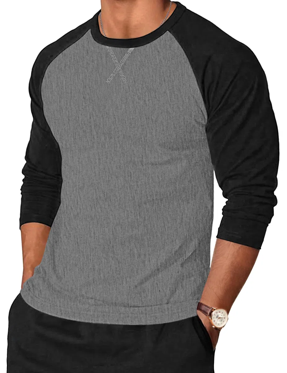 TARAINYA Langarmshirt Herren Baumwolle Rundhals Longsleeve T-Shirt Männer Patchwork mit Ausschnittnäht M-4XL