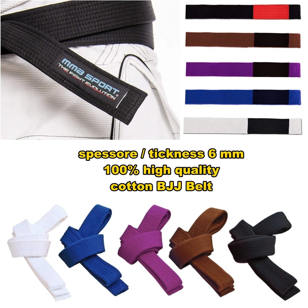 mmasport BJJ Belt Jiu Jitsu Kimono - Gi 100% Baumwolle 6 mm