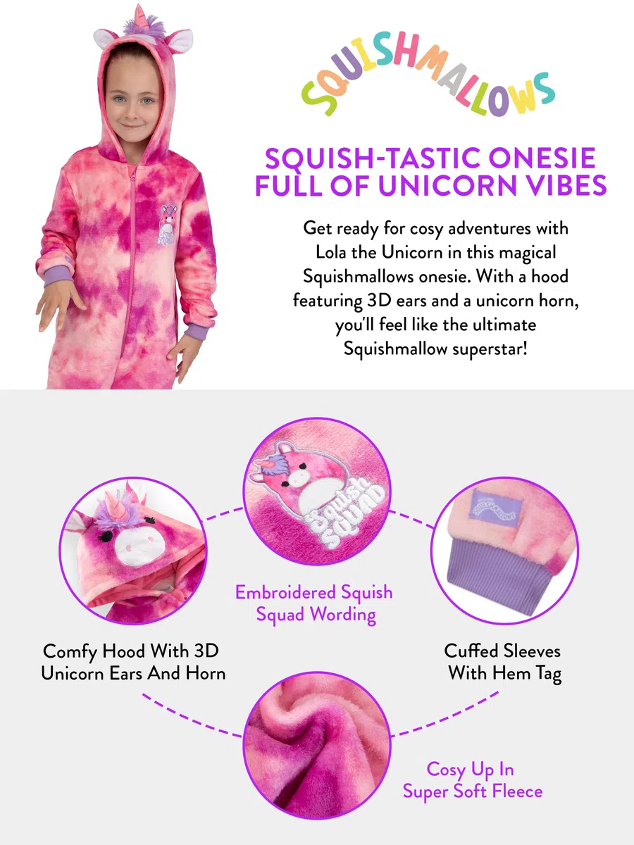 Squishmallows Einhorn Schlafanzug Mädchen | Schlafoverall Mädchen | Onesie Kinder Kuschelig | Jumpsuit Kinder