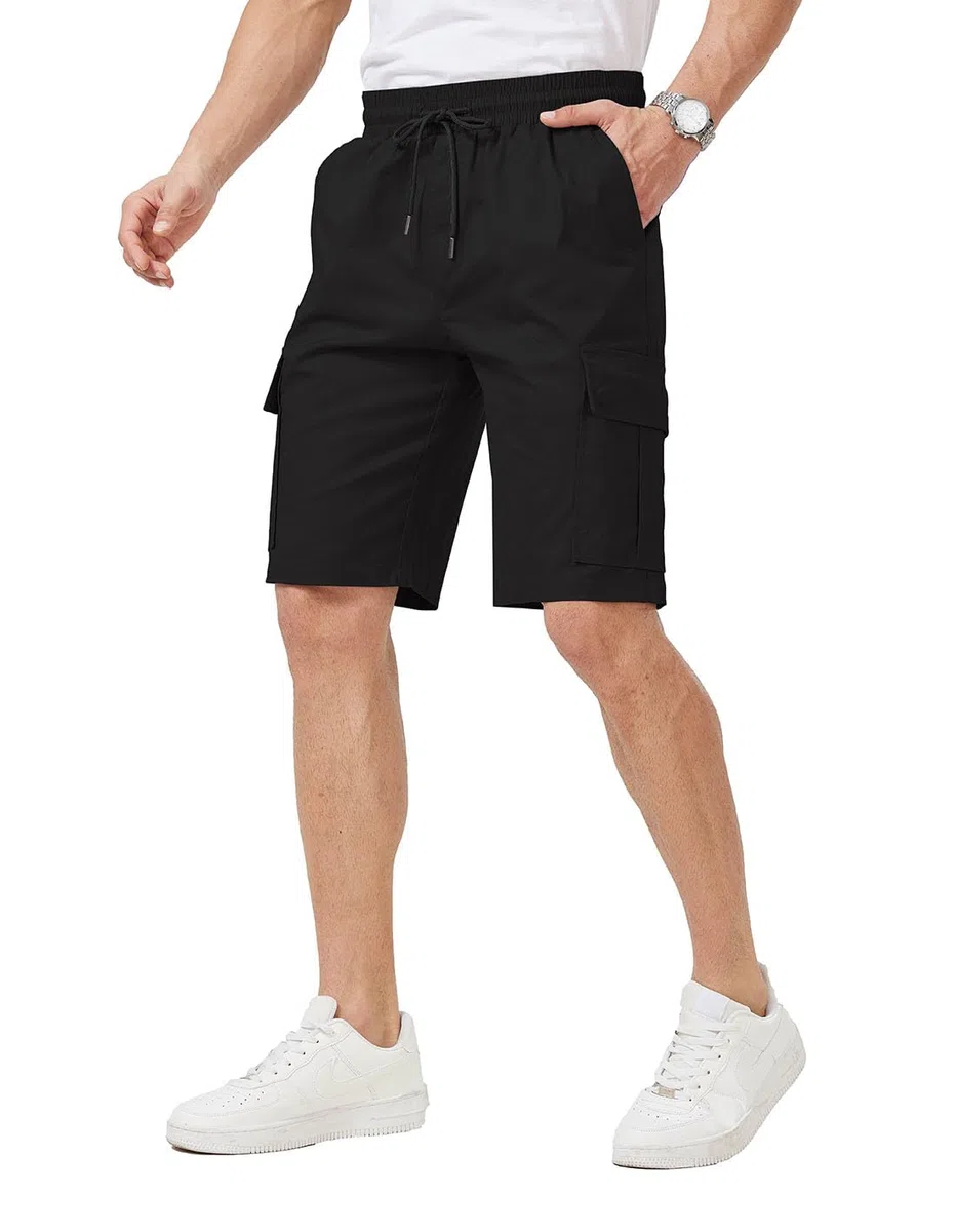 Ougelebo Kurze Hosen Herren Cargo Shorts Elastische Taille mit Tunnelzug