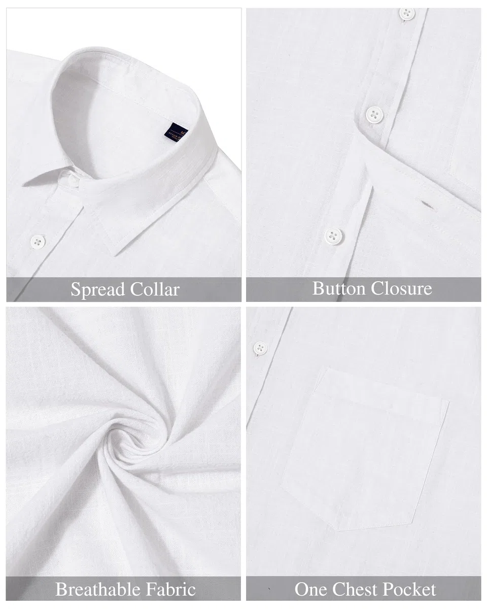 J.VER Leinenhemd Herren Hemd Kurzarm Leinenshirt Freizeithemd Businesshemd Sommer Casual Regular Fit Shirt