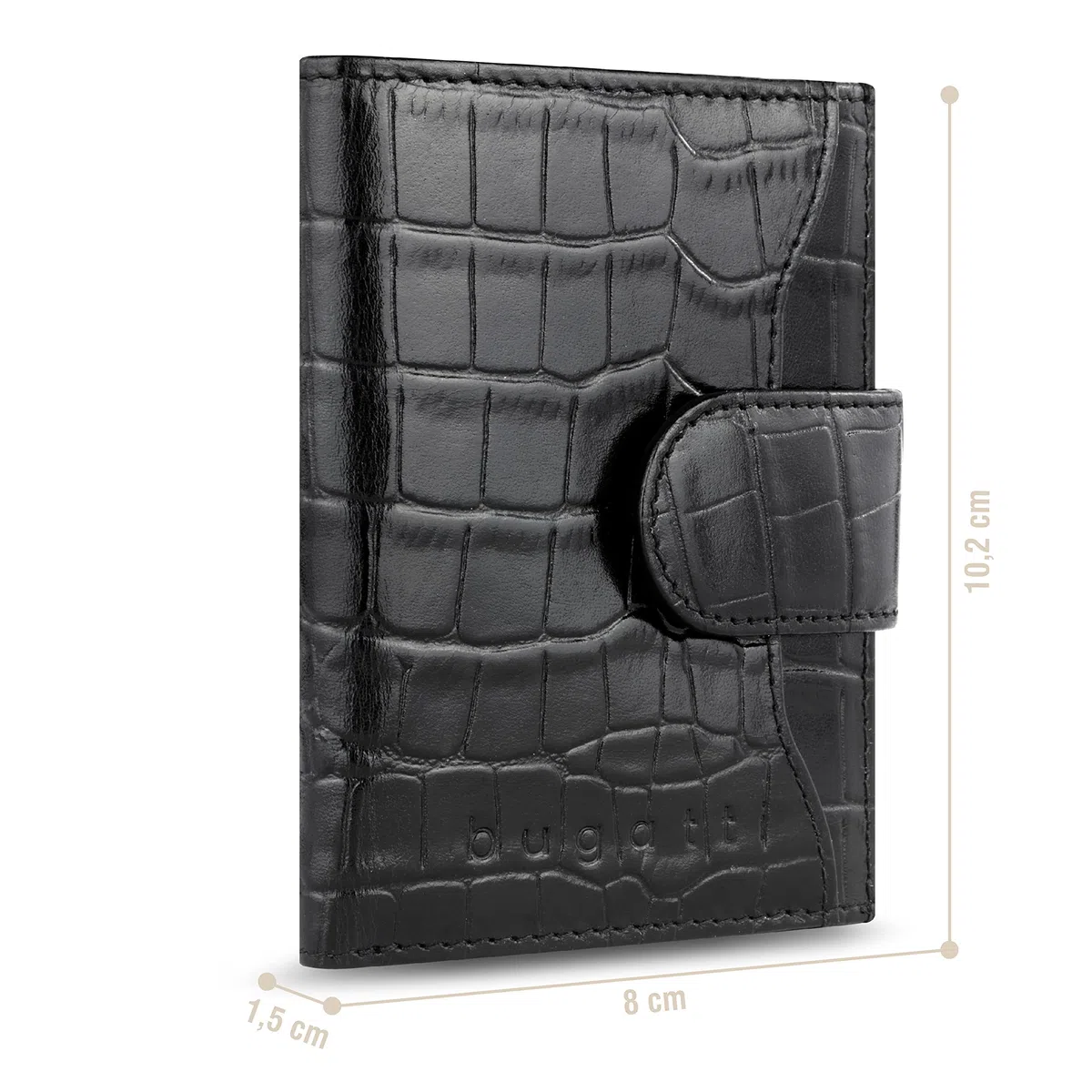 bugatti Secure Smart Leder Geldbörse RFID, flaches Kreditkartenetui, Schwarz Kroko-Stil