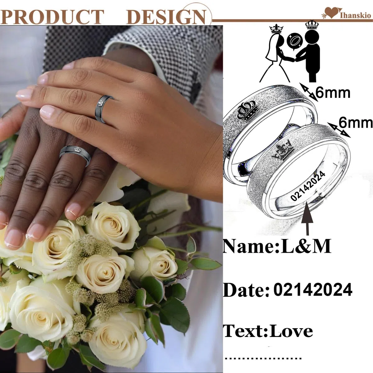 Passen Sie Mattierte Passende Paare Ringe Mit Gravierten Crown Mustern An Matter Versprechensring Personalisiert Seine Ringe Eheringe Paarschmuck
