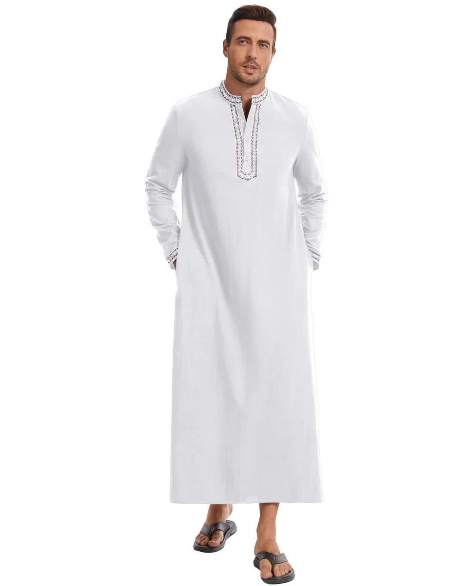 NANAMEEI Kaftan Herren Langarm Mit Taschen Islamische Kleidung Gebetskleidung
