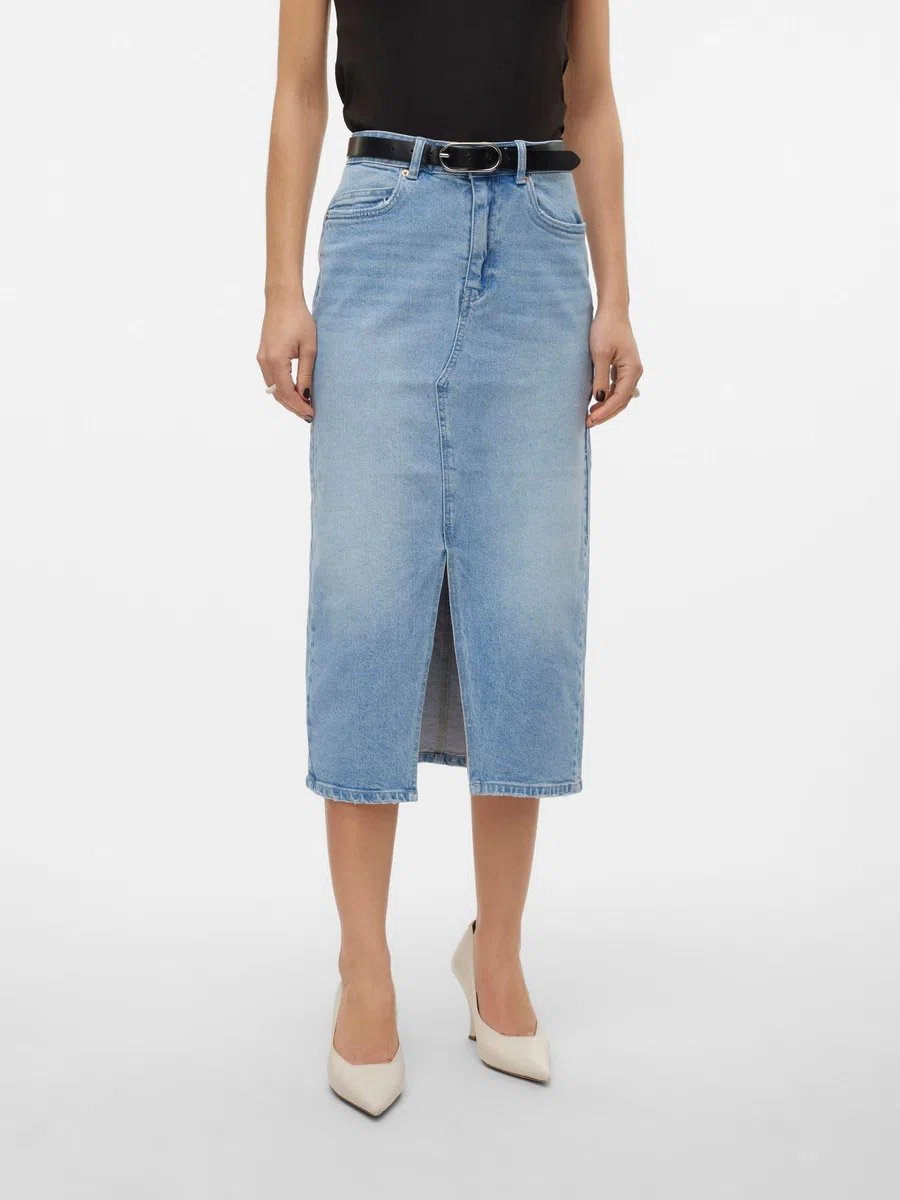 VERO MODA Female Jeansrock VMVERI Hohe Taille Langer Rock | Denim skirt
