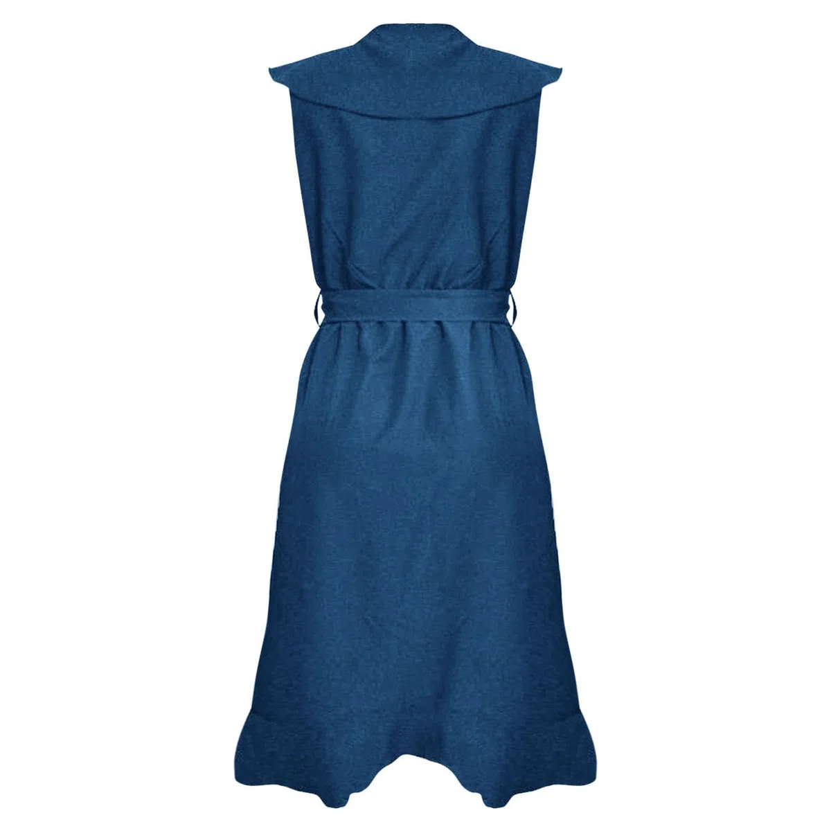 Skang Kleider Damen Sommer Elegant Damen-Kleid mit V-Ausschnitt, kurzen Ärmeln, Rüschen und Langer Schnürung Blusenkleid Blau