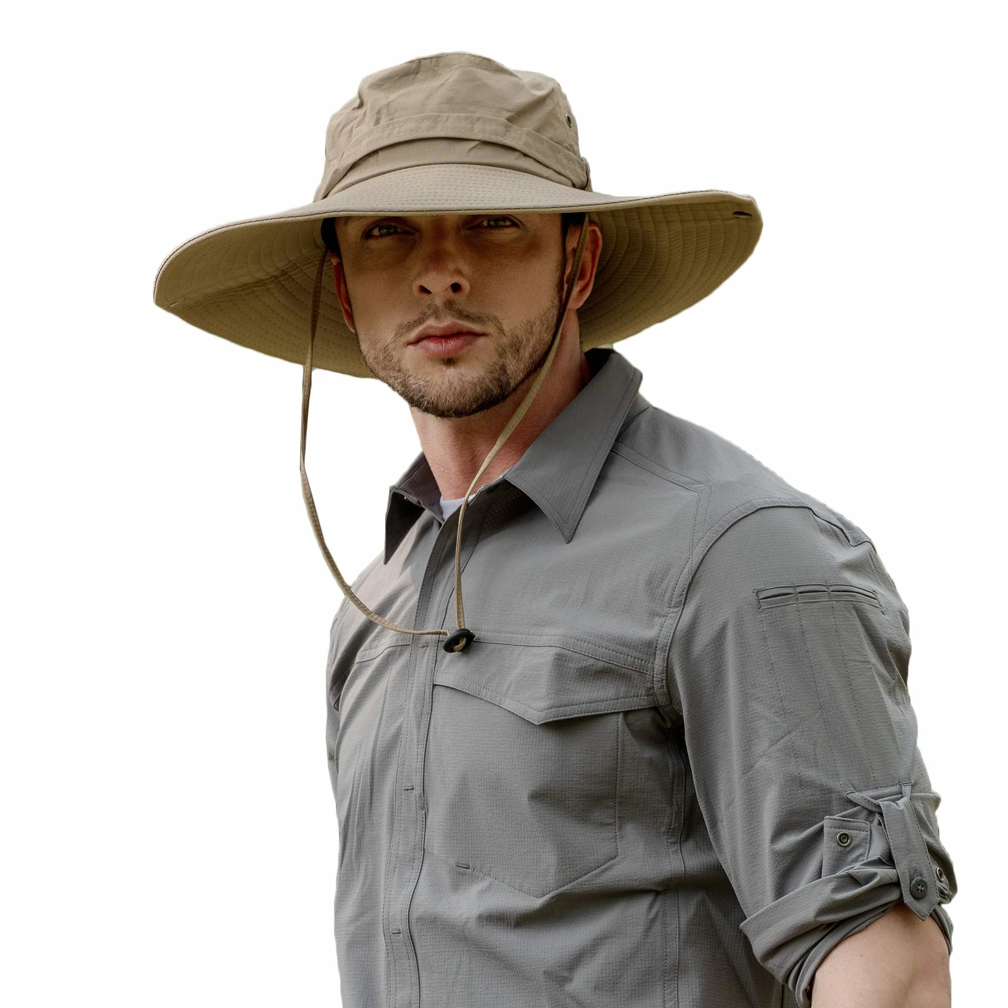ZLYC Herren Breite Krempe Sonnenhut UV Schutz Safari Hut Boonie Hut Sommer Fischerhut