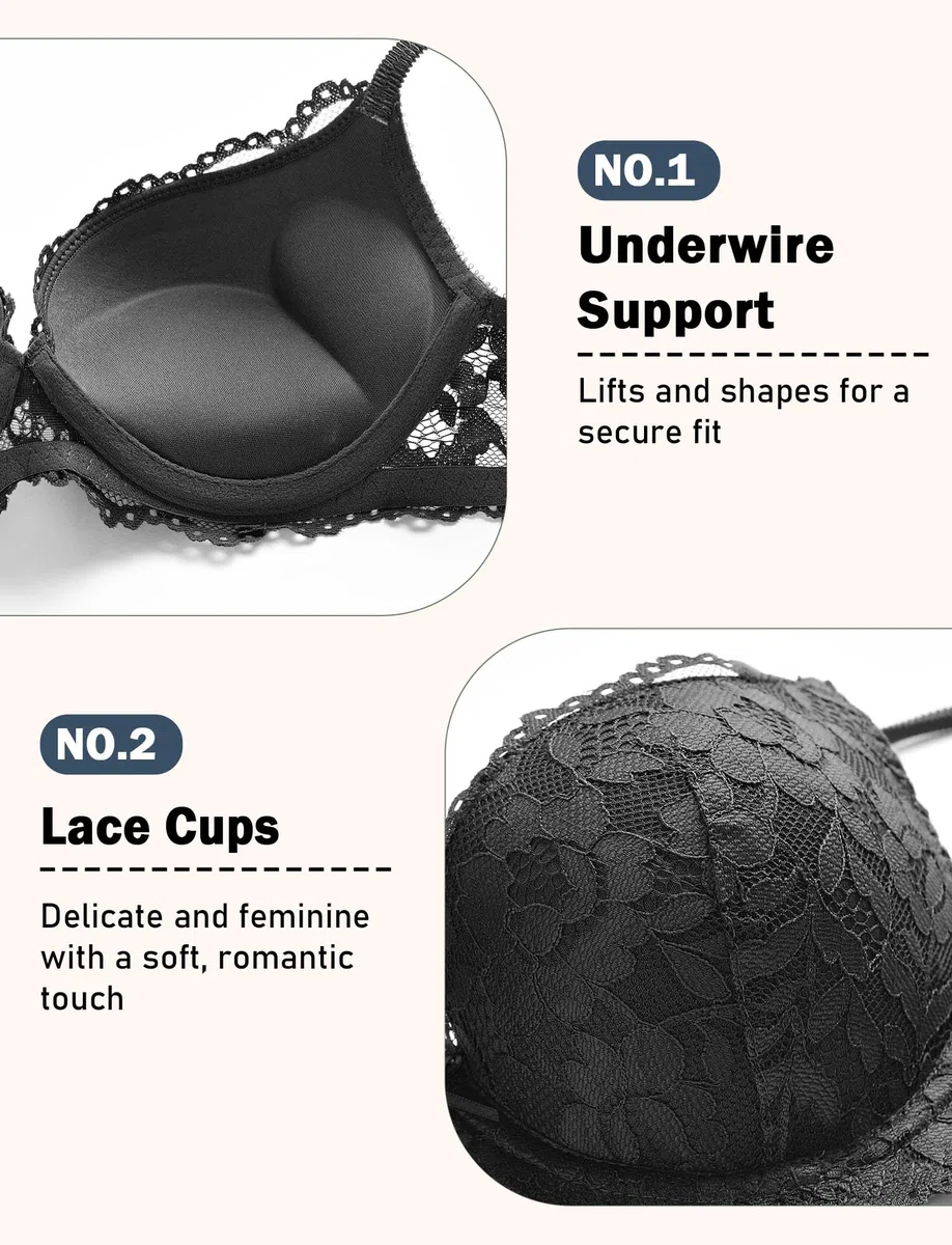 SEAUR Damen Spitzen-Lingerie-Set Blumenmuster Sexy Unterwäsche-Set Dickem Körbchen Push-up-BH mit Slip 2-teilig