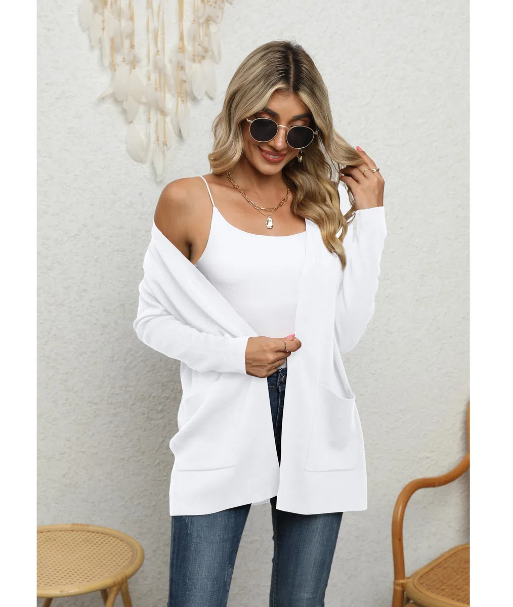 Yommay Strickjacke für Damen Elegante locker lässig leichtes Frauen Herbst Langarm Pullover mit Taschen