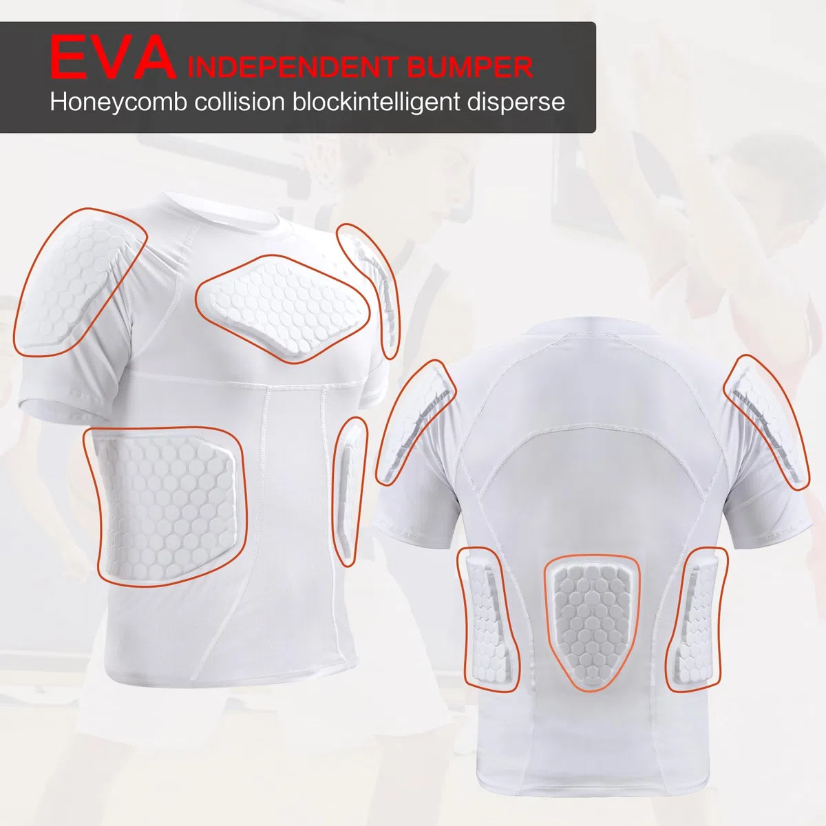 Zicac Sports Compression Shirt, Atmungsaktiv Stoßschutz Sport Tshirts Herren, Rundumschutz Kompressionsshirt Herren für Fußball Basketball Paintball Rugby Radfahren Curling Baseball