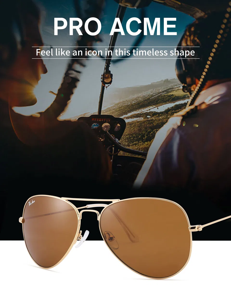 Pro Acme Sonnenbrille Herren Damen Klassische Pilotenbrille Glaslinse Fliegerbrille Unisex Piloten Sonnenbrille
