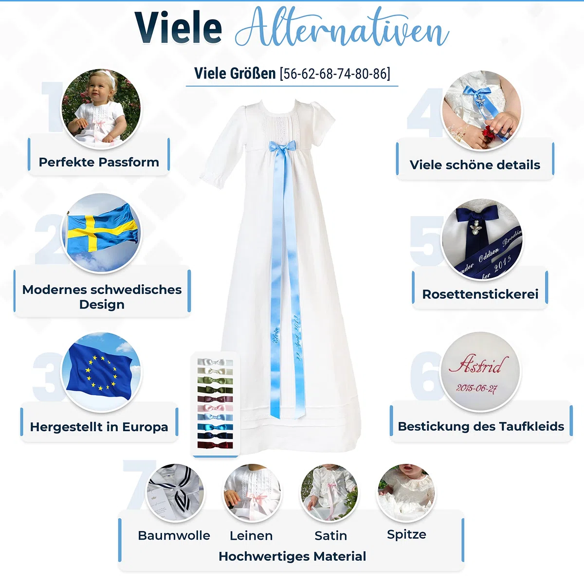 Taufmütze Mädchen und Junge Taufe Unisex Taufmütze aus weißem Leinen für Taufkleid Größe 62-86