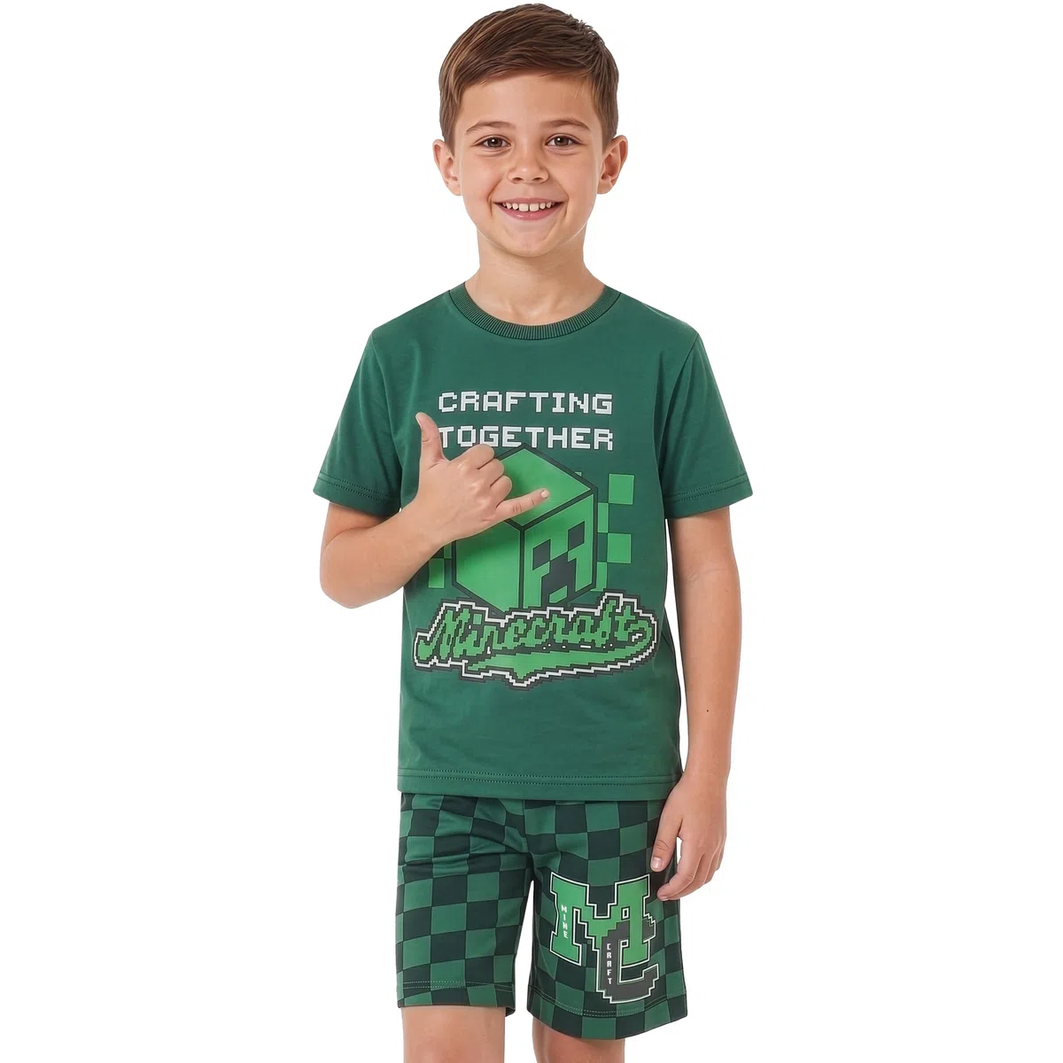 Minecraft Schlafanzug Jungen, Kurzarm Pyjama Kinder, Creeper Schlafanzug Kinder Jungen