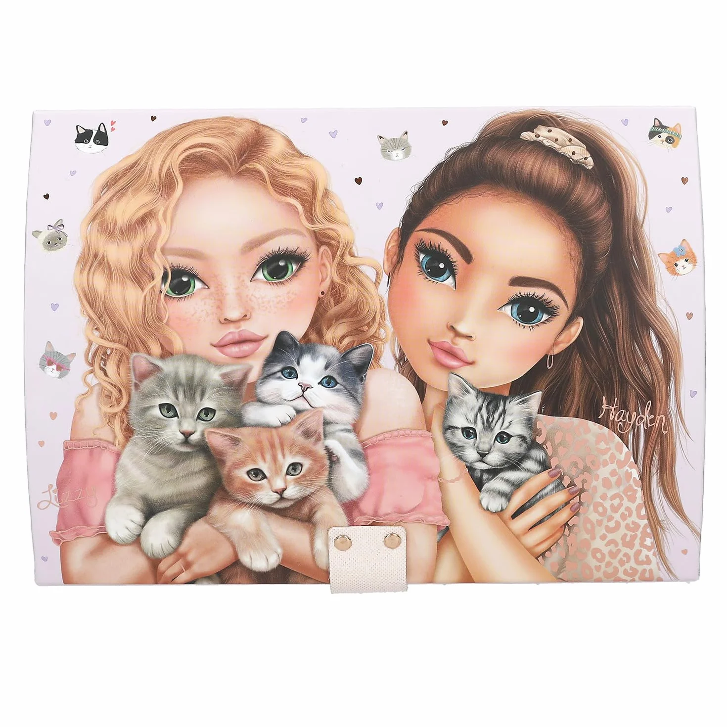 Depesche TOPModel Cat Love - Schmuckkästchen in Lila, mit Model Motiv und Katzen Muster, Schmuckbox mit Code, Sound und Spiegel