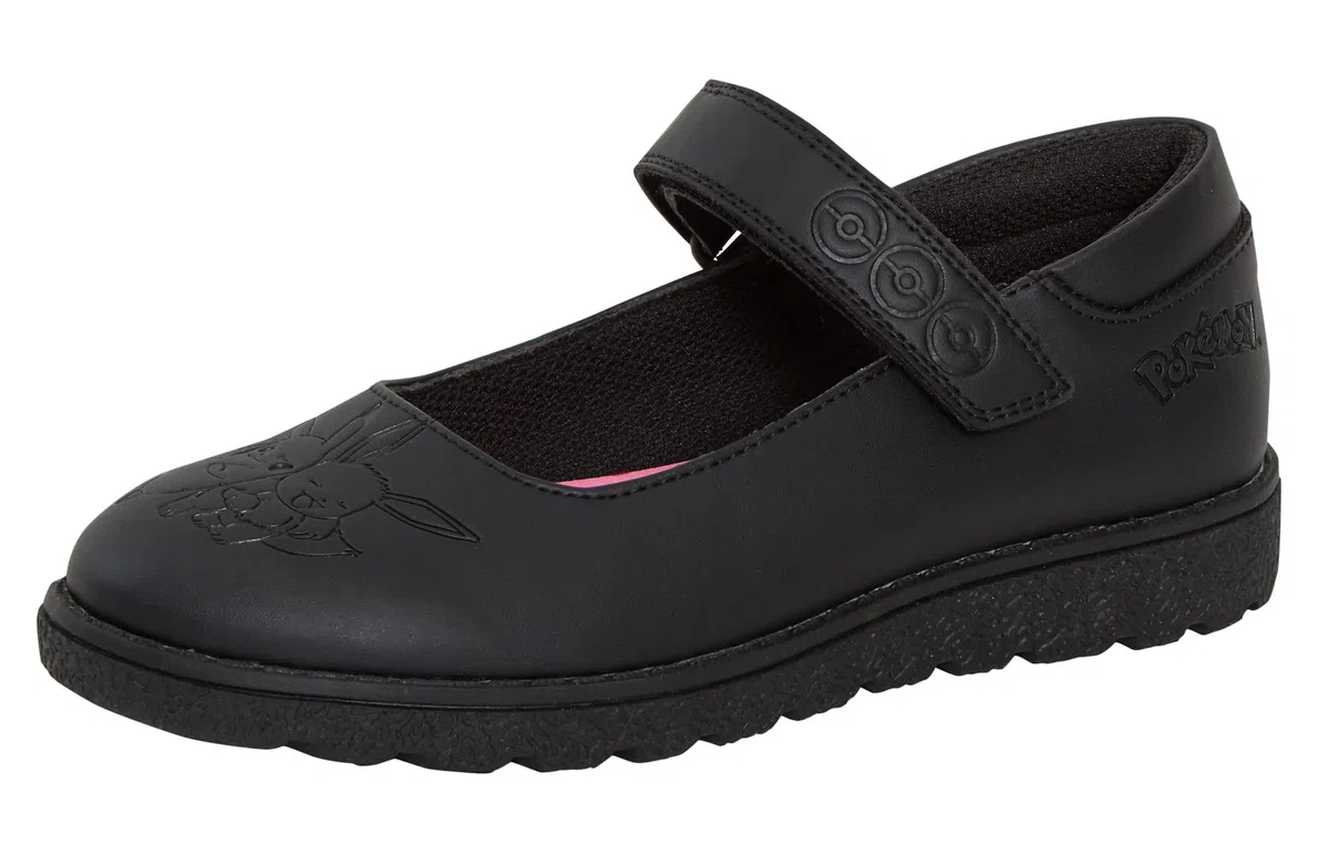 Mädchen-Pokemon-Schulschuhe für Kinder, Pikachu Evoli, Schwarz, leicht zu befestigende Loafer-Schuhe mit starker Sohle