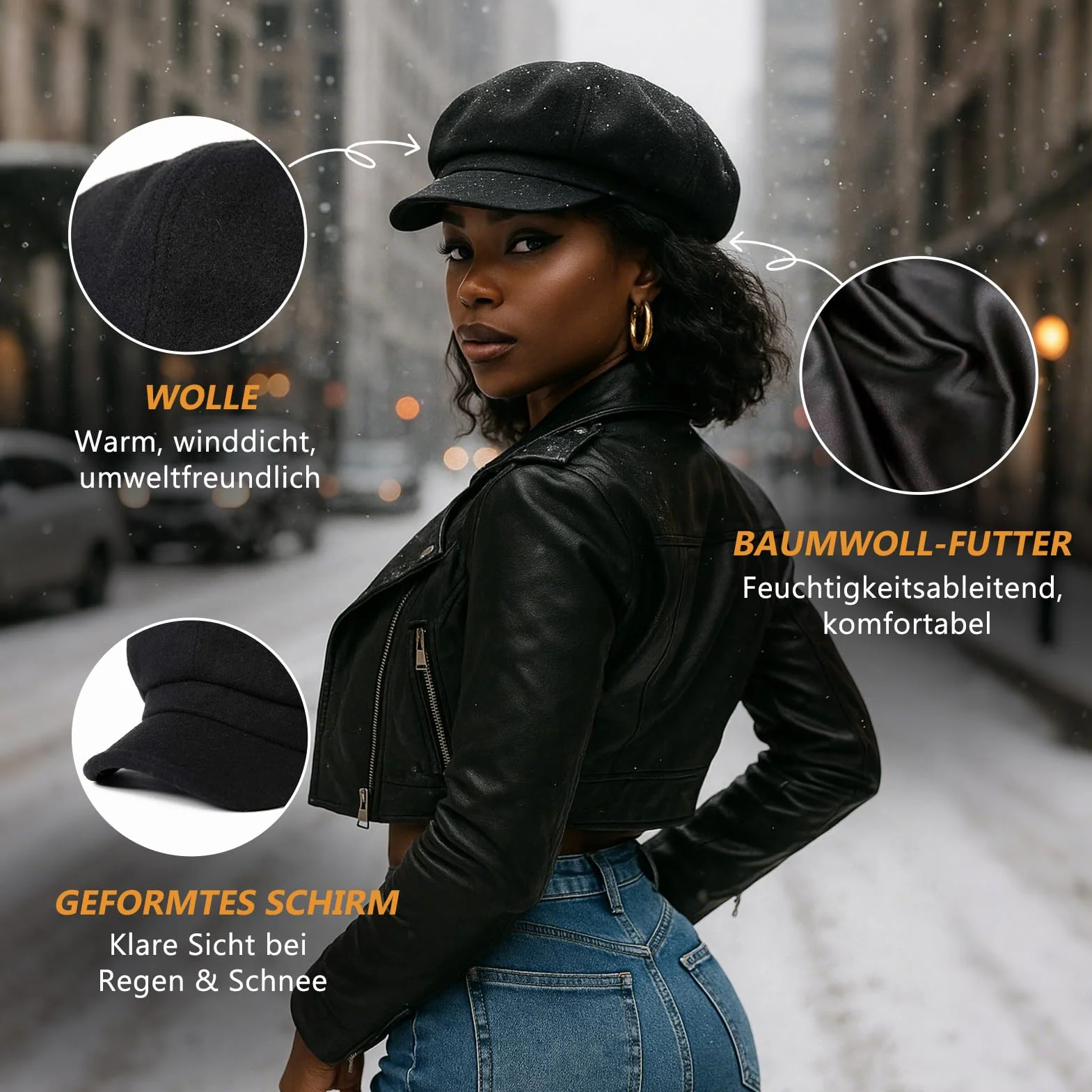 Comhats Damen Ballonmütze Wolle warme Schirmmütze Wintermütze Barett Maler Mütze mit Visor