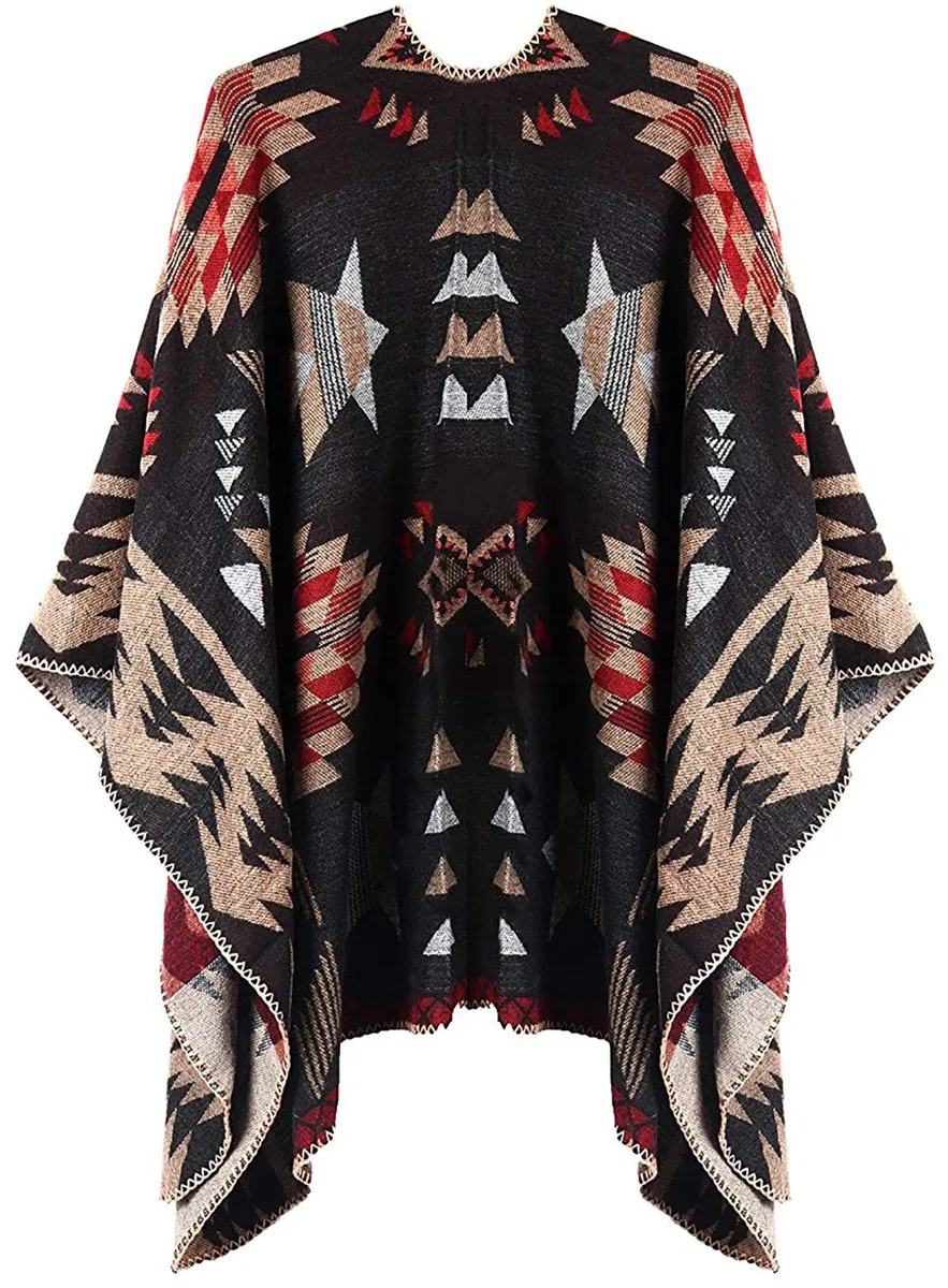 Miaikvs Damen-Poncho mit offener Vorderseite wendbar übergroße Decke Cardigan