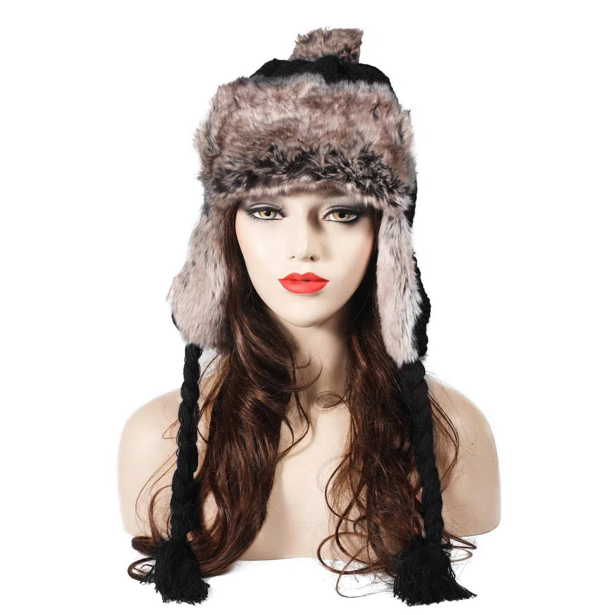 ZLYC Damen-Wintermütze mit Ohrenklappen, Strickmütze, Peruanische Beanie-Mütze
