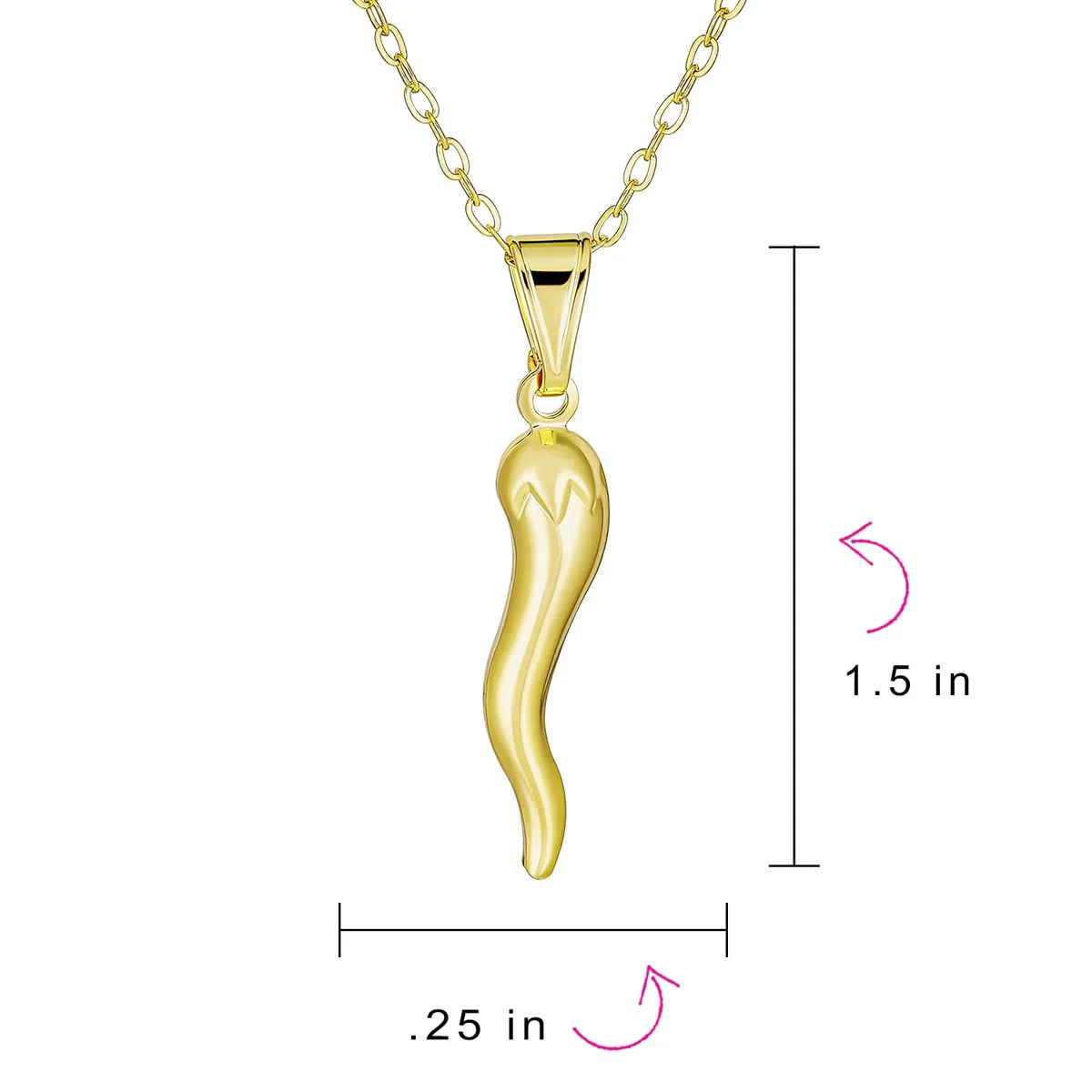 Bling Jewelry Einfacher Leichter Italienischer Chili-Pfeffer Hornschutz-Zahnhorn Cornicello Amulett Anhänger Halskette Für Frauen Für Jugendliche Vergoldet Mit 18" Kette