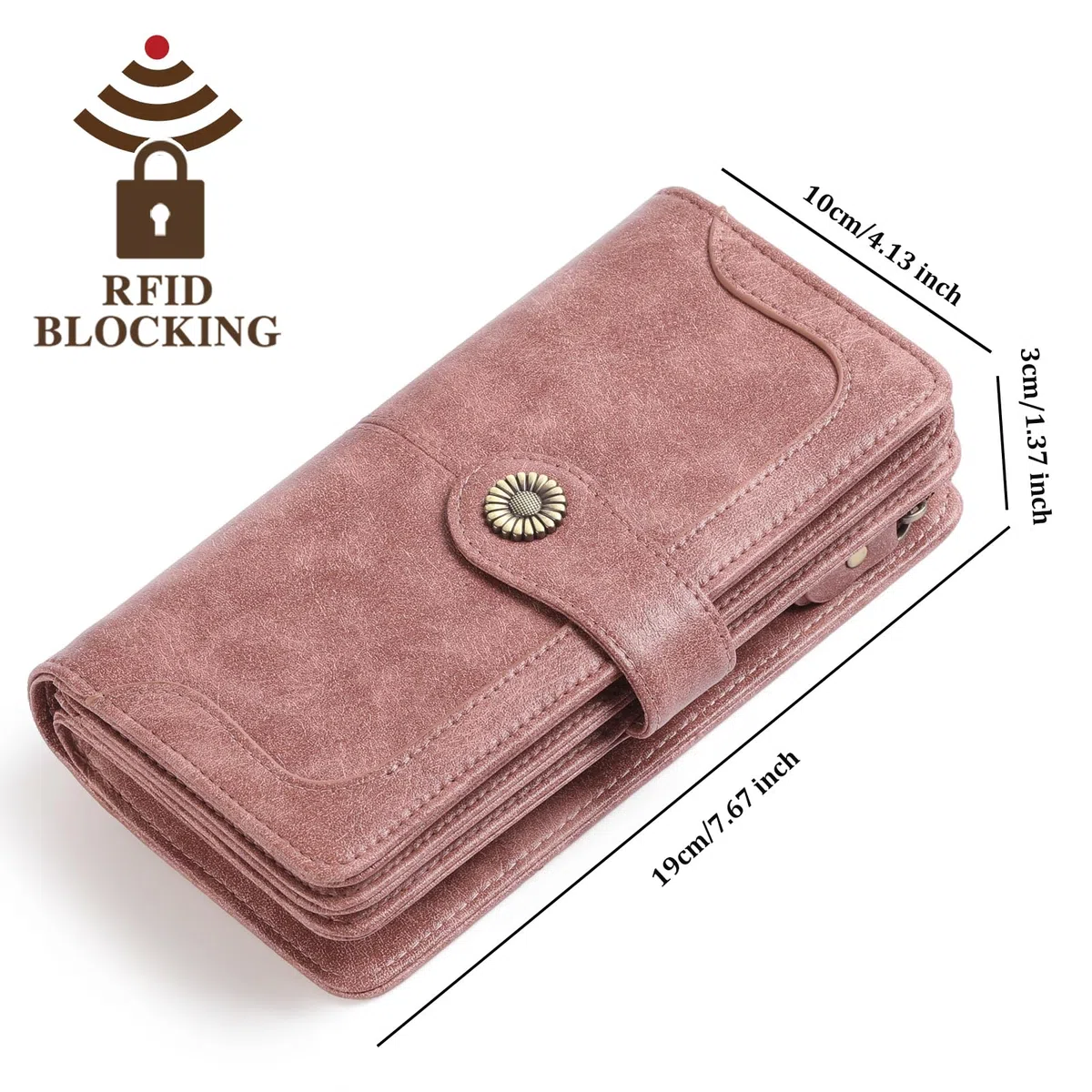 SENDEFN Geldbörse für Damen, Leder, große Damen, Kupplung, RFID-Schutz, blockierend, große Kapazität, Lange Geldbörse mit 24 Kartenfächern und Armband