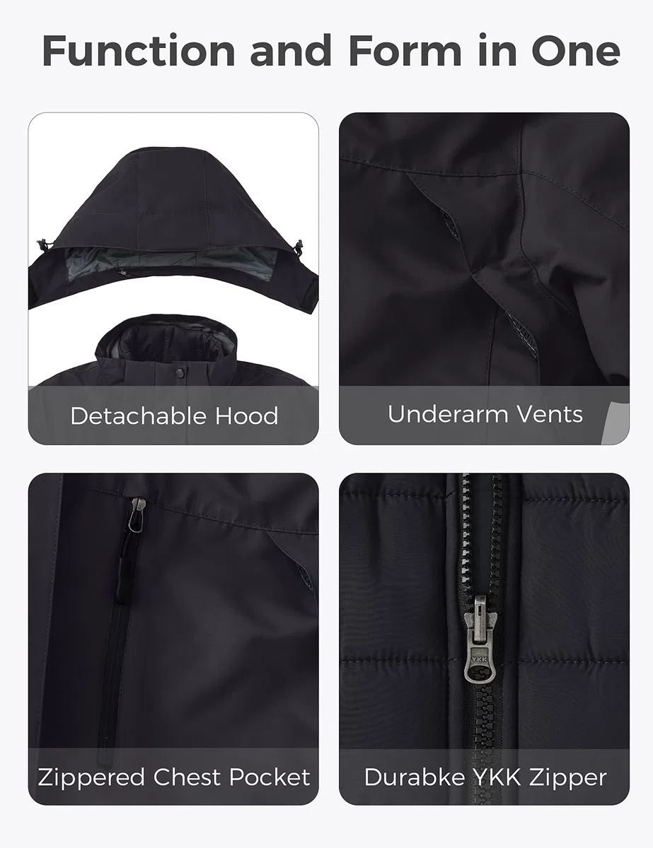 Wantdo Damen Warm Winter Jacke Abnehmbarer Innenschuh 3-in-1 Jacke wasserdichte Snowboardmäntel Kapuzen Windjacke