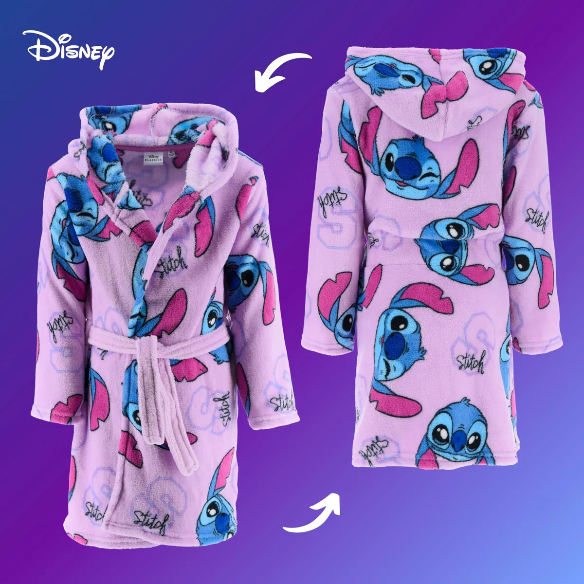Disney Stitch Mädchen Bademantel, Kinder Hausmantel, Weicher Fleece Morgenmantel, Größen 6 bis 12 Jahre