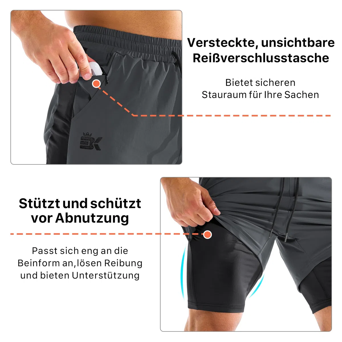 BROKIG Kurze Sporthose Herren 2 in 1 Laufshorts, Leichte Trainingsshorts Gym Shorts Herren