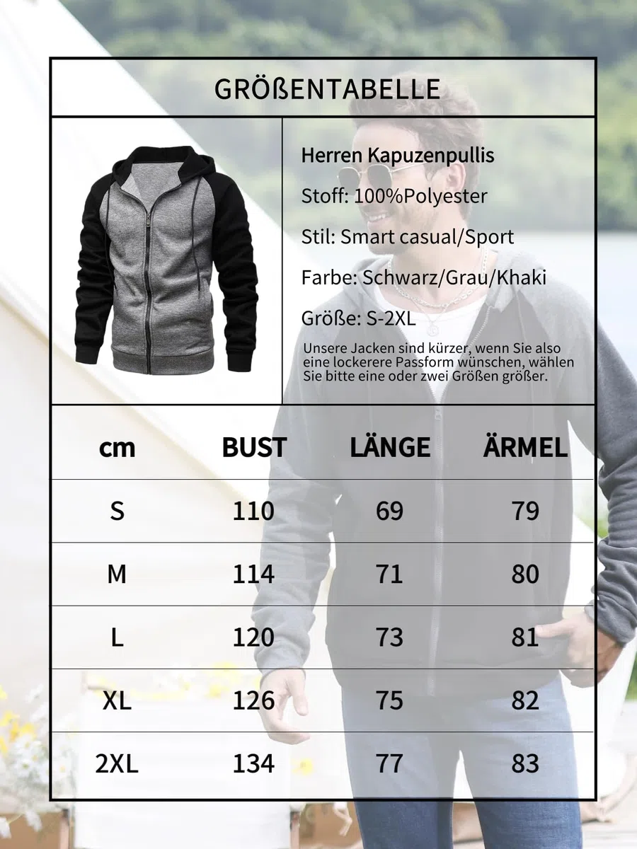 Sweatjacke Herren Zipper Hoodie Kapuzenjacke Herren Sweatjacke Mit Kapuze Sweatshirt Jacke Reißverschluss S-2XL