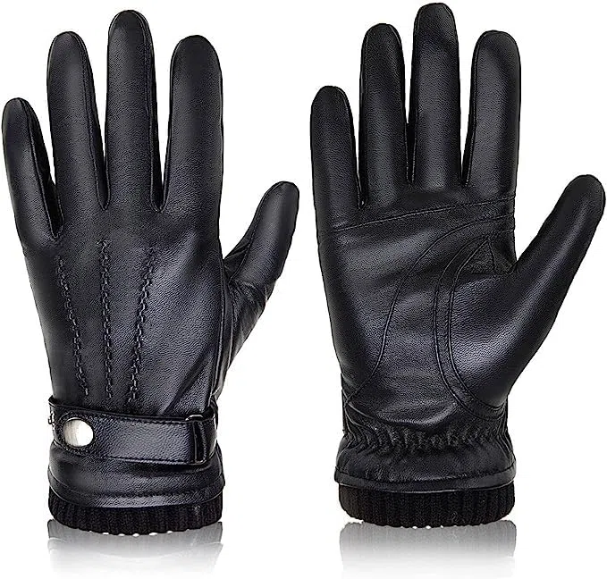 BISON DENIM Herren Echtleder Handschuhe Hohe Qualität Warmes Wollfutter Lederhandschuhe Smartphone Touch Funktion Herbst & Winter