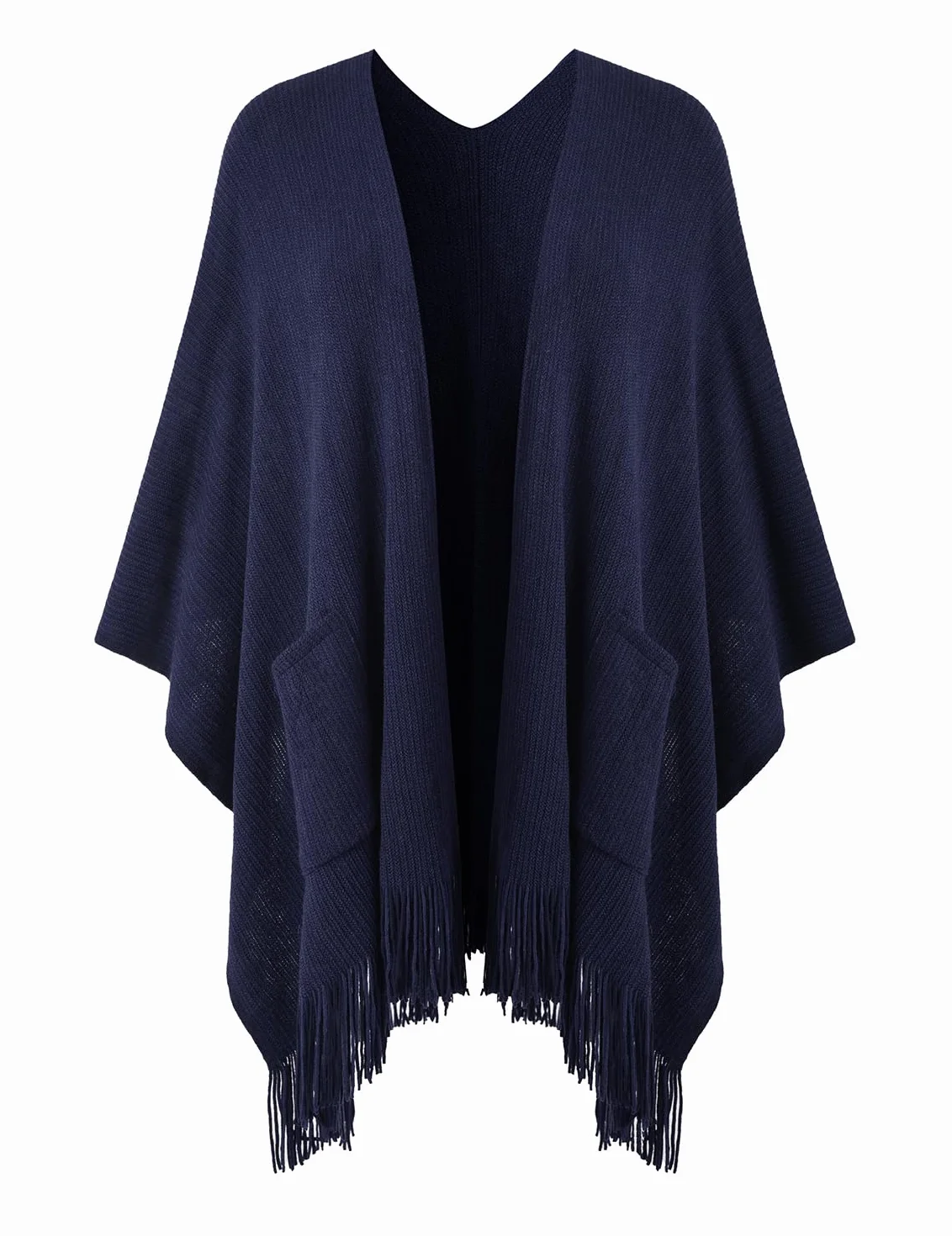 Ferand Damen Poncho mit Offener Vorderseite und Taschen, Weiche Strick Cape mit Fransen für Herbst Winter