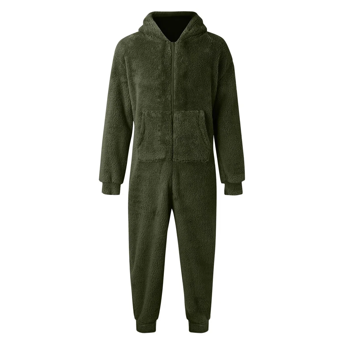 Fleece-Overall für Herren, Einteiler, flauschig und weich, Jumpsuit, kuschelig und warm, langärmlig, mit Kapuze, für Herbst und Winter