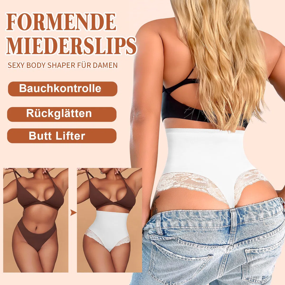 YARRCO Bauchweg Unterhose Damen Miederslips Spitze String Slips Tanga Shapewear Body Shaper Miederhose Formende Unterwäsche