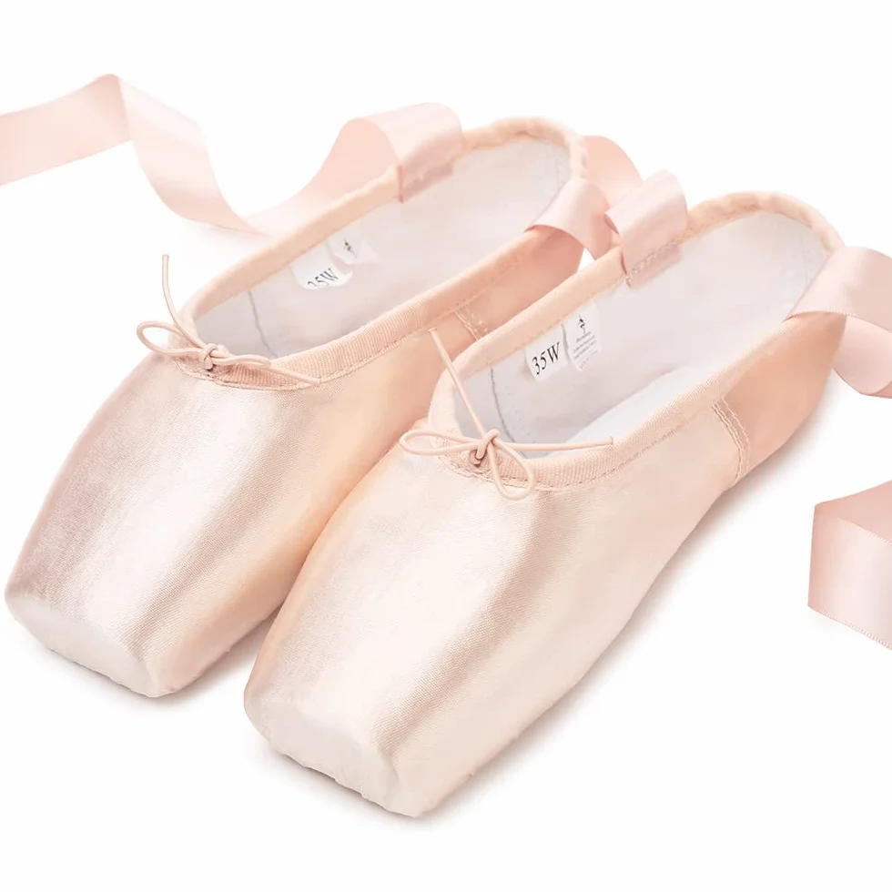 Spitzenschuhe Rosa Ballettschuhe Professionell Tanzschuhe mit Spitzenschoner und genähtes Band für Damen/Mädchen (Bitte wählen Sie eine Nummer größer)