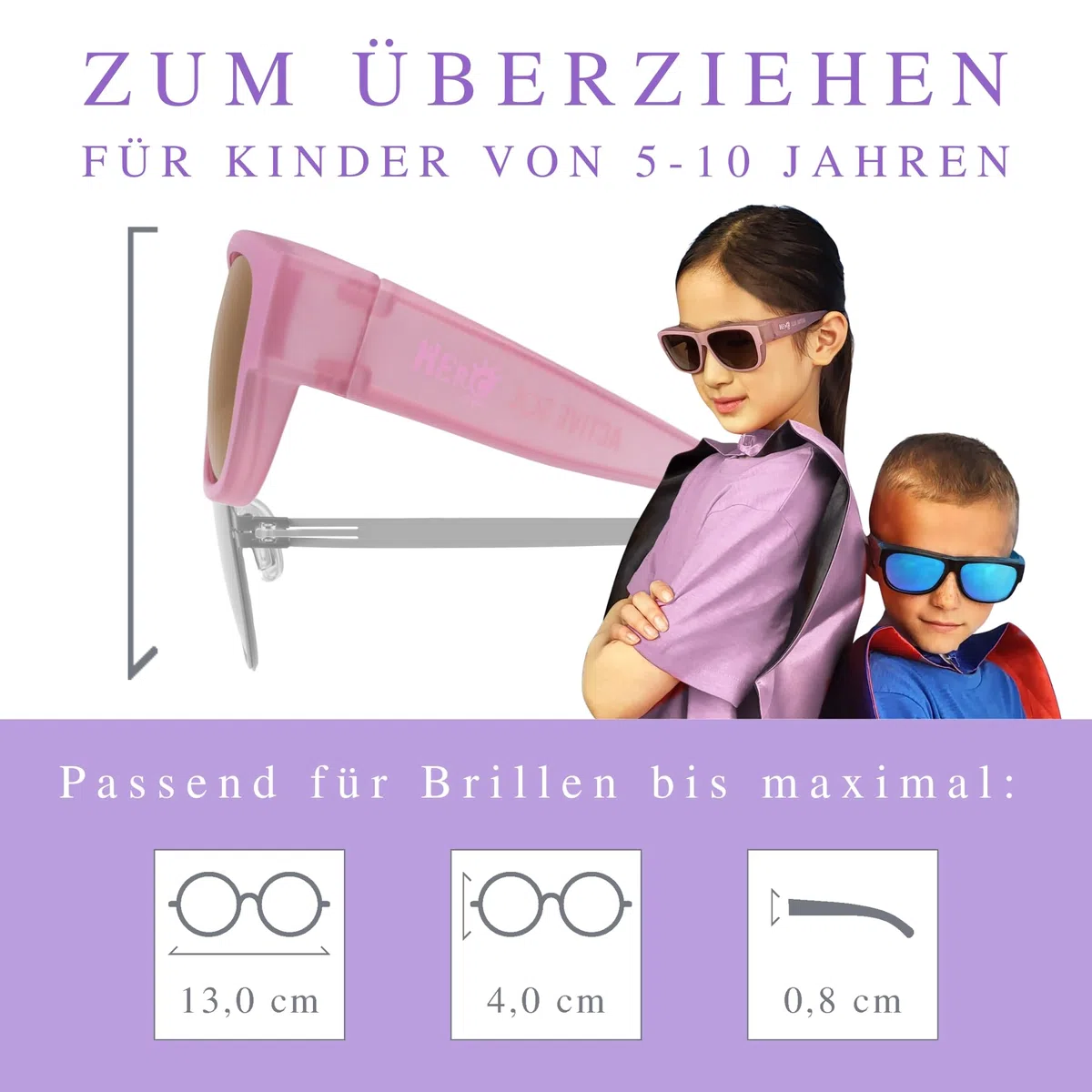 ActiveSol Kinder Überzieh-Sonnenbrille Hero-Eyes, 5-10 Jahre, Polarisiert, UV400